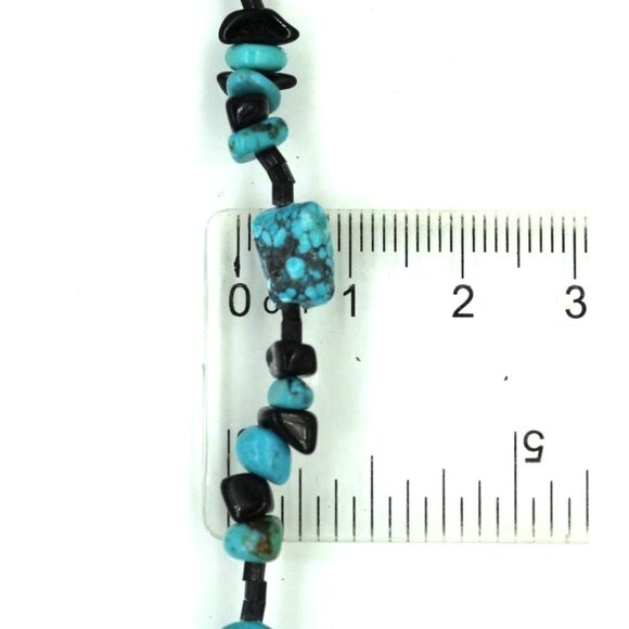 925 STERLING Native American style turquoise/onyx necklace VINTAGE 13.4 grams 17 - Picture 5 of 6